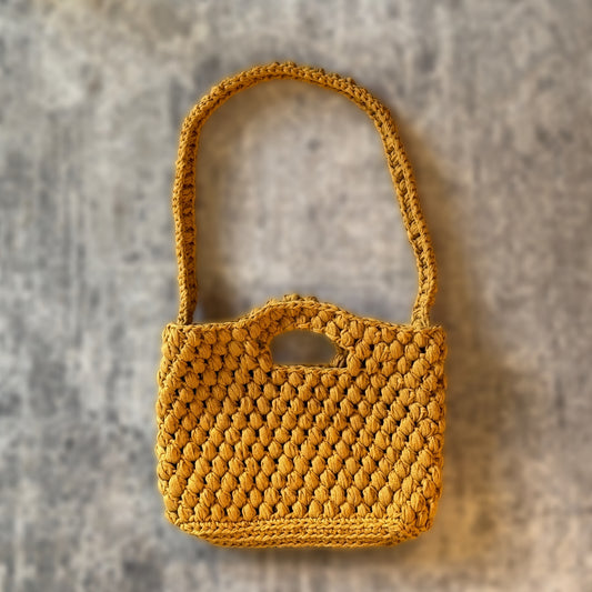 Handgemachte Häkel-Tasche mit abnehmbarem Schultergurt | Recycelte Baumwolle | Clutch & Umhängetasche