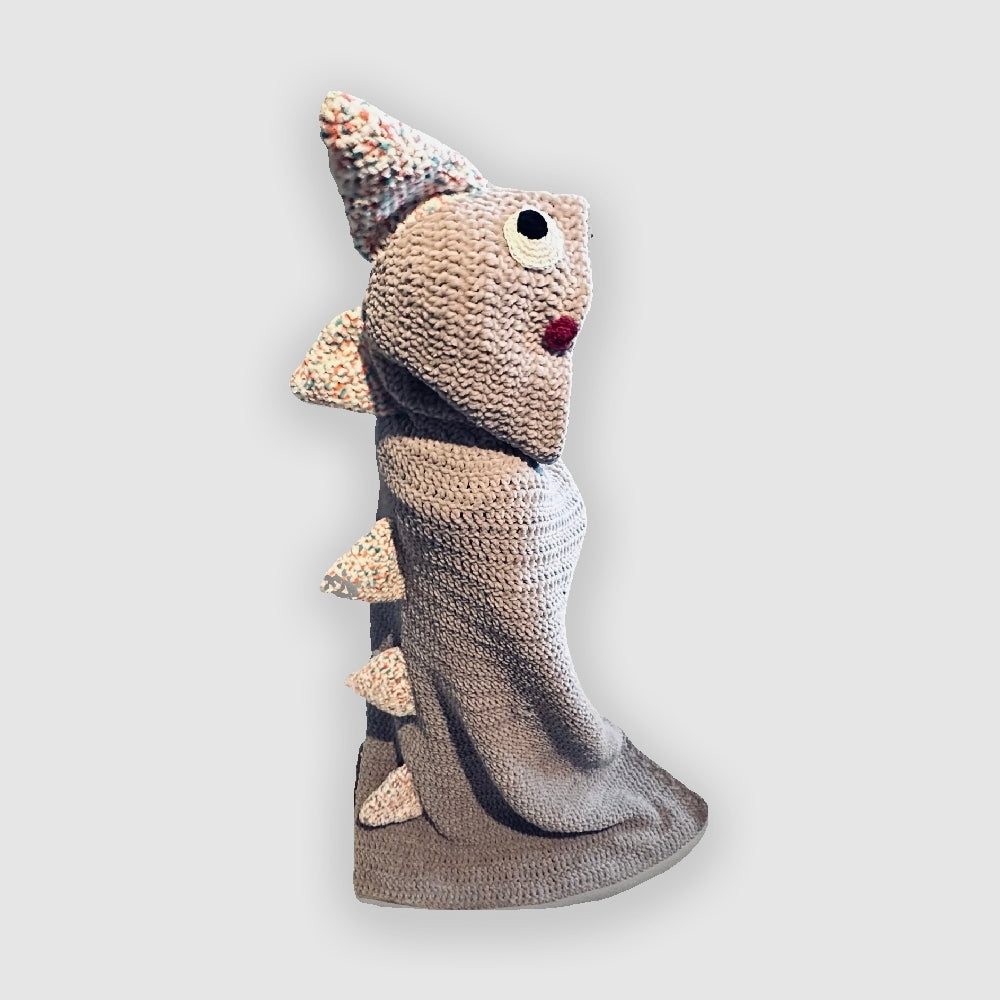 Cozy dinosaur blanket with hood – handmade crochet blanket for children.
