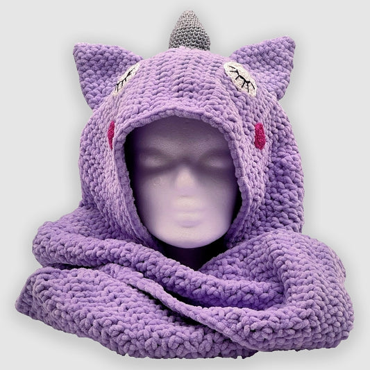 Handmade Unicorn Hooded Scarf – Fluffy hooded scarf for children and adults.