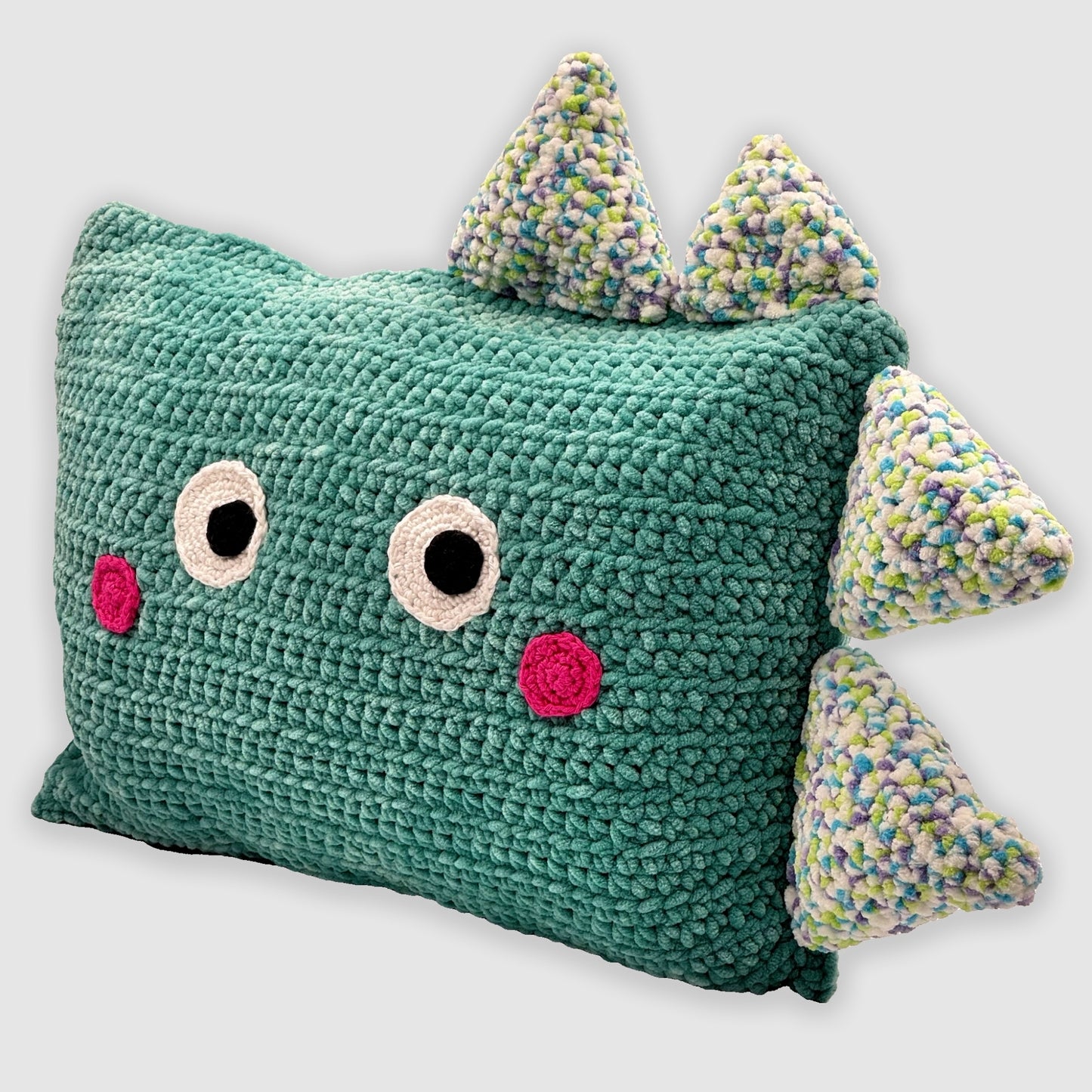 Dino pillow 30x50 cm – Handmade, Oeko-Tex certified yarn, soft &amp; cuddly for children and adults